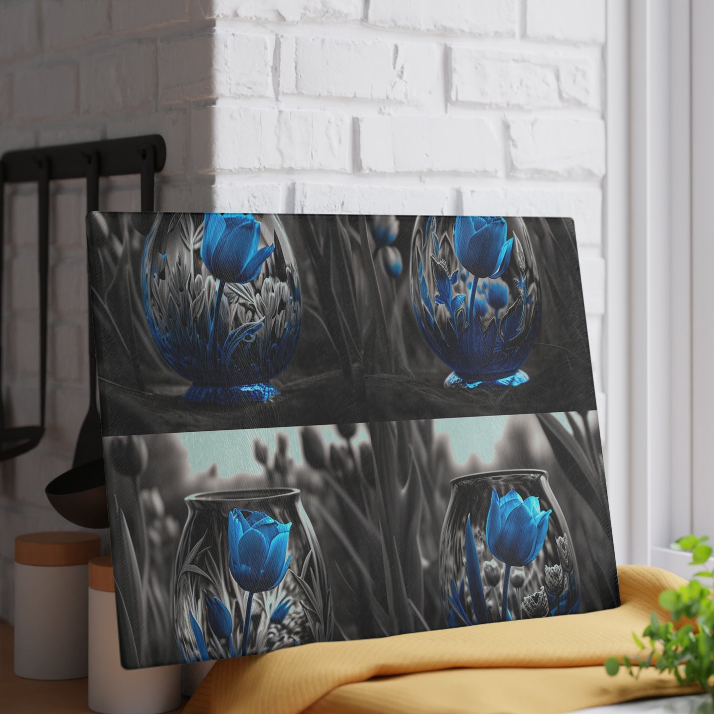 Glass Cutting Board Tulip Blue 5