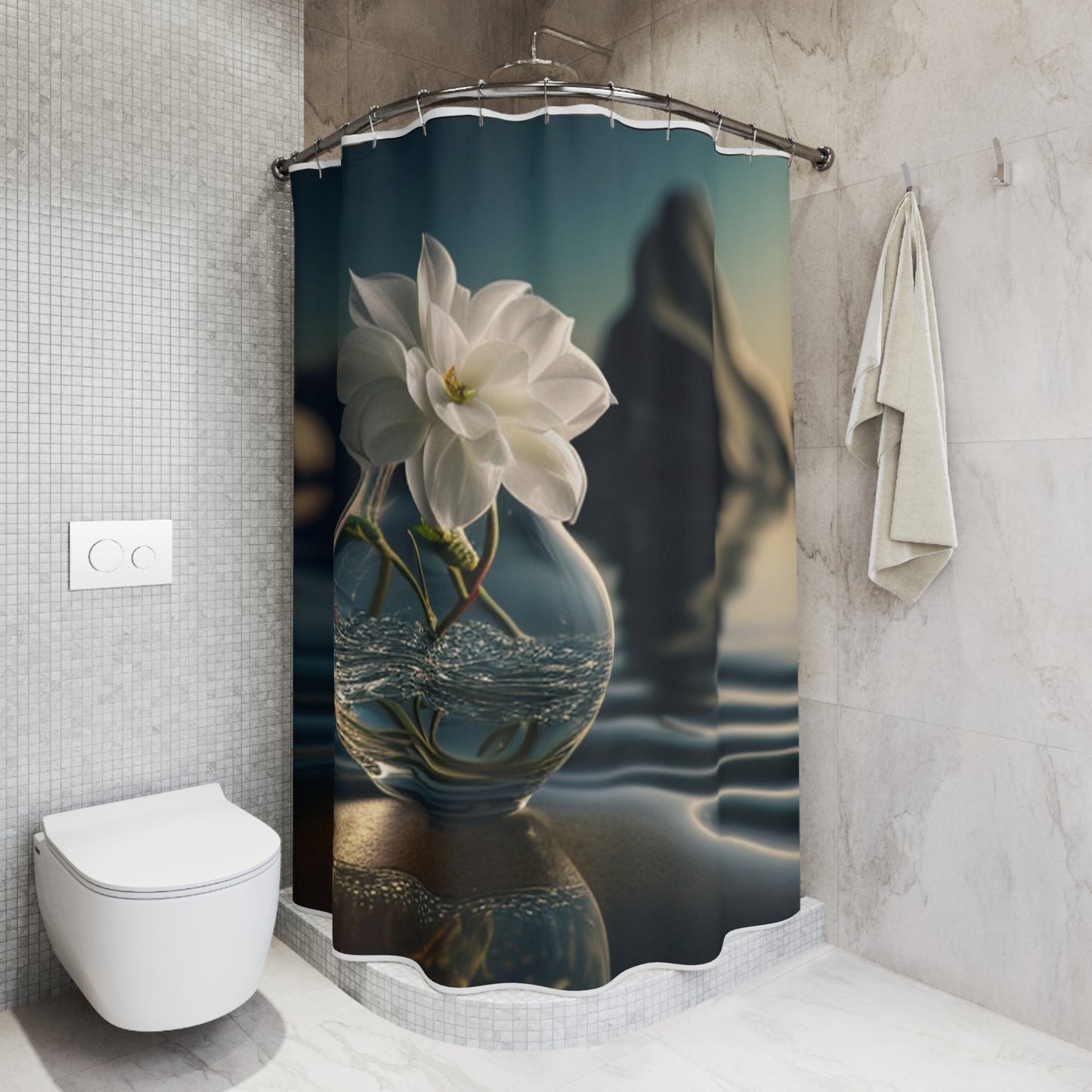 Polyester Shower Curtain Jasmine glass vase 4