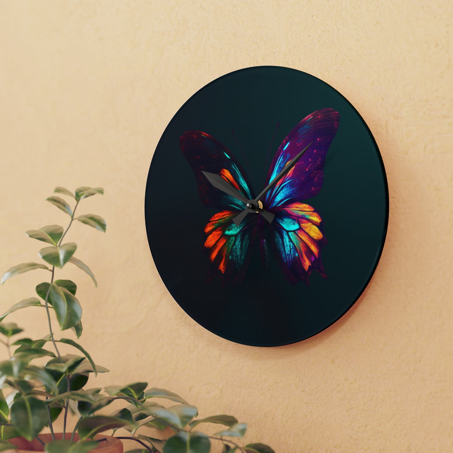 Acrylic Wall Clock Hyper Colorful Butterfly Macro 4