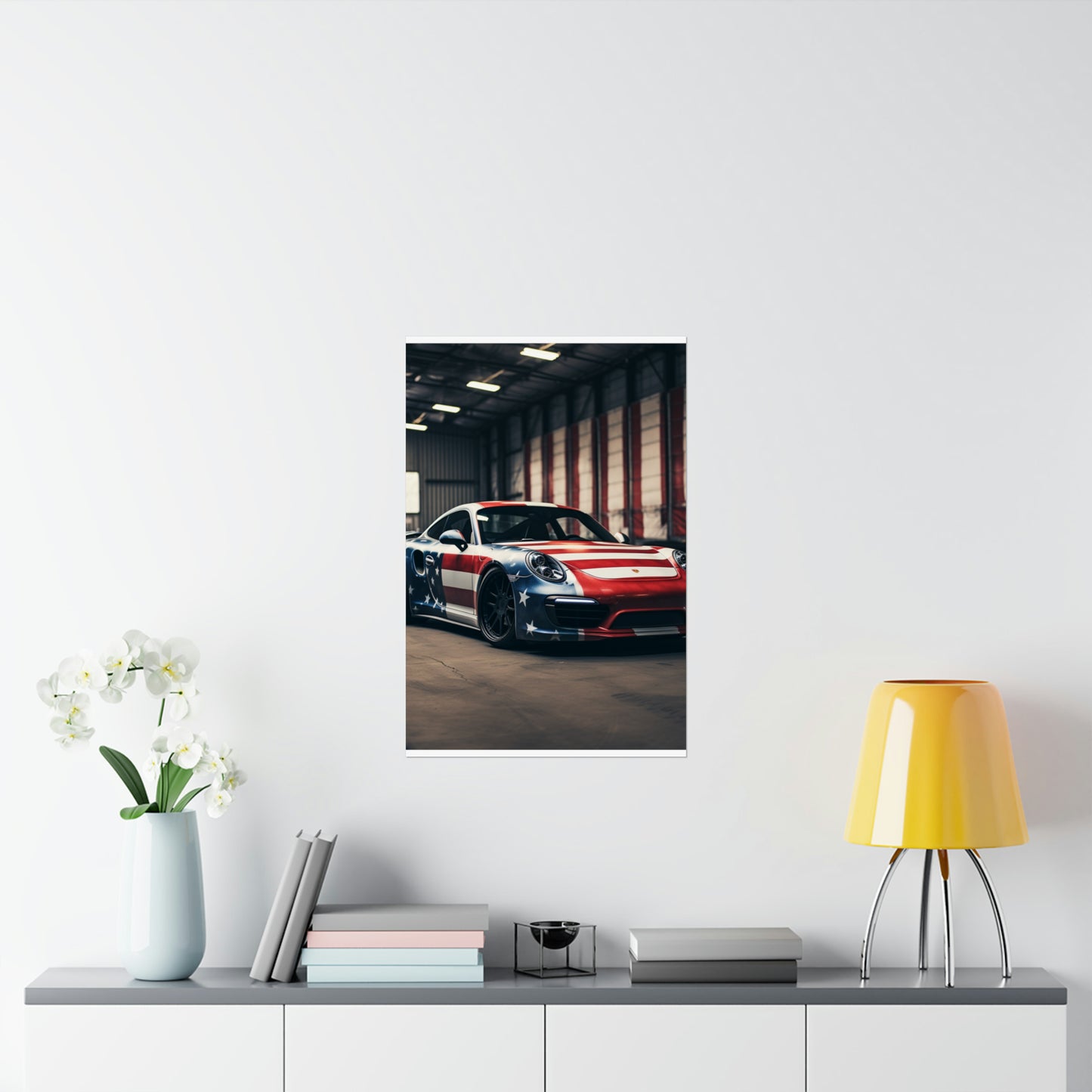 Premium Matte Vertical Posters American Flag Porsche 2