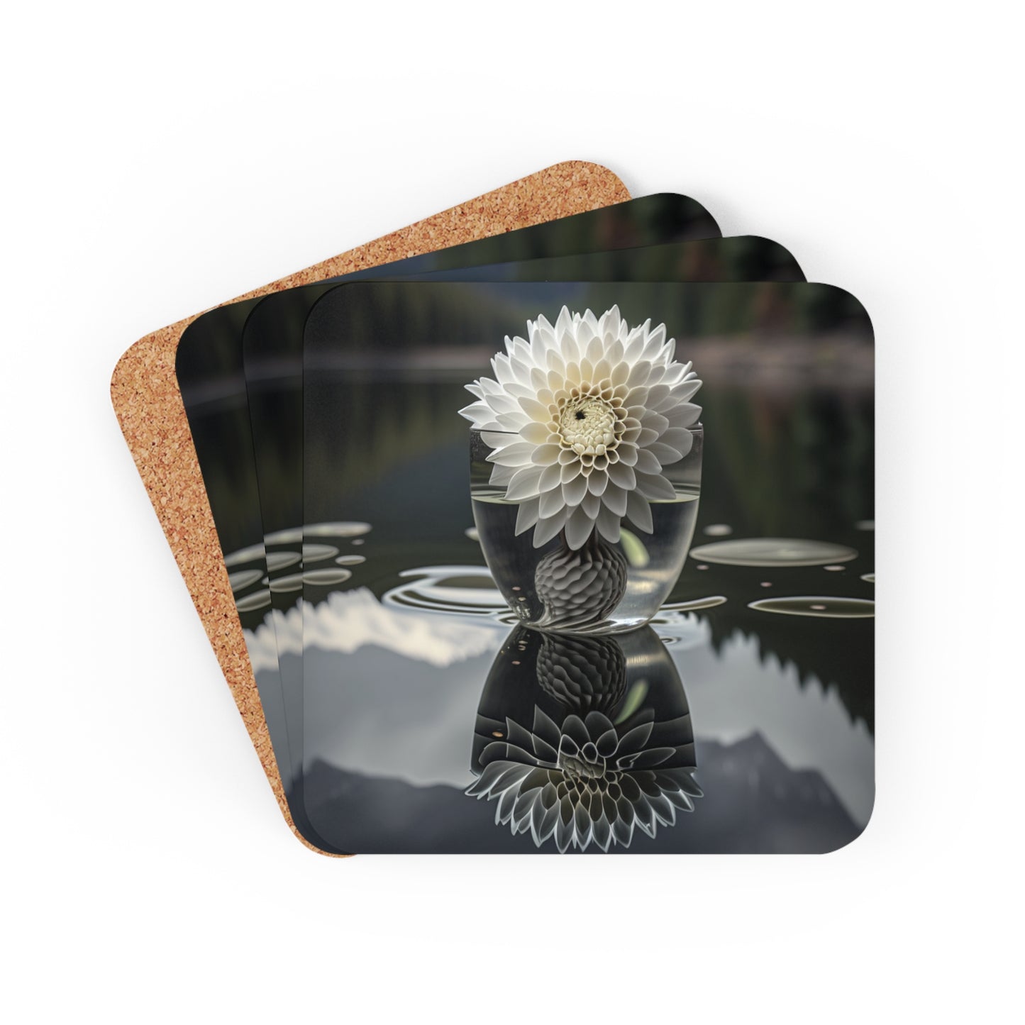 Corkwood Coaster Set White Dahlia 3