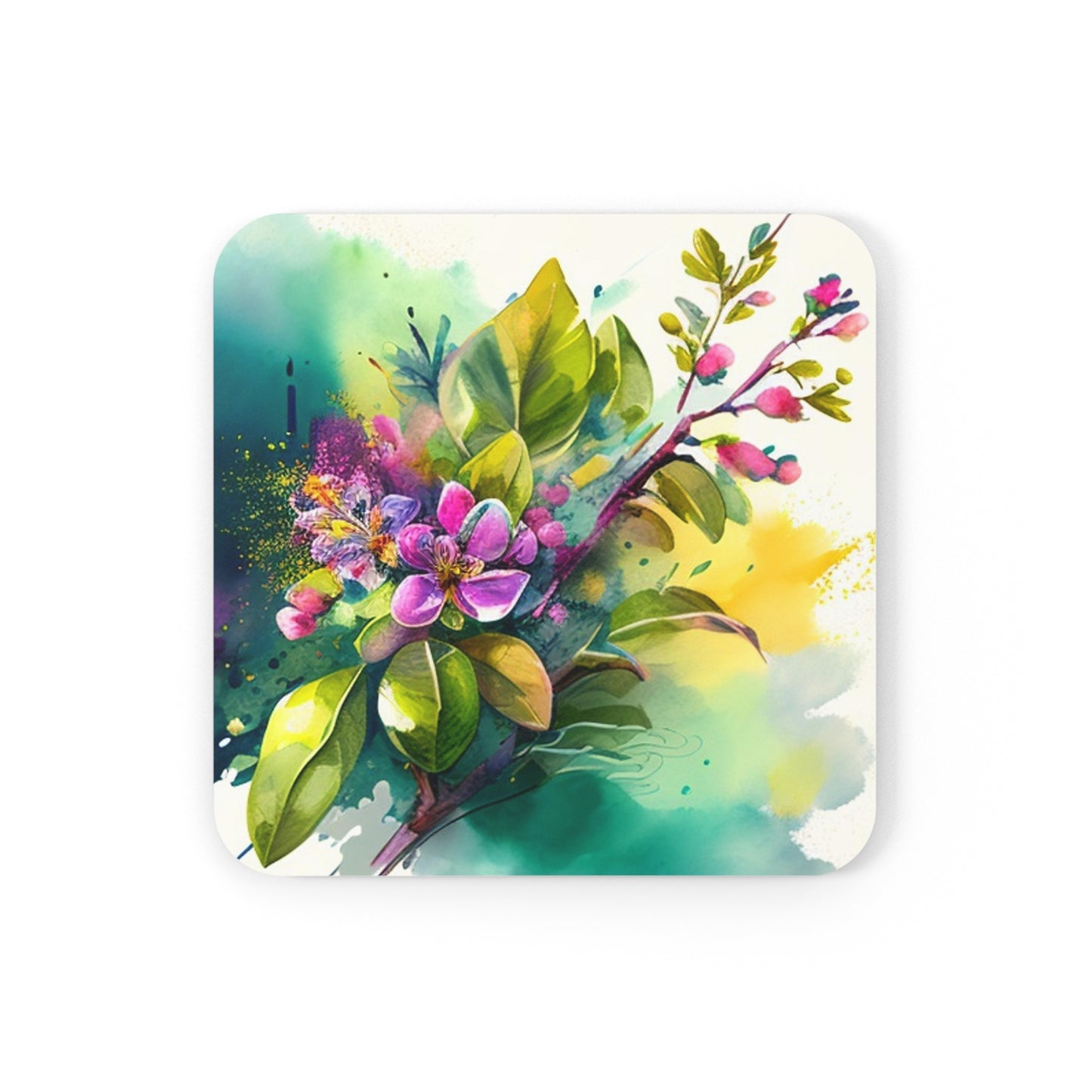 Cork Back Coaster Mother Nature Bright Spring Colors Realistic Watercolor 1