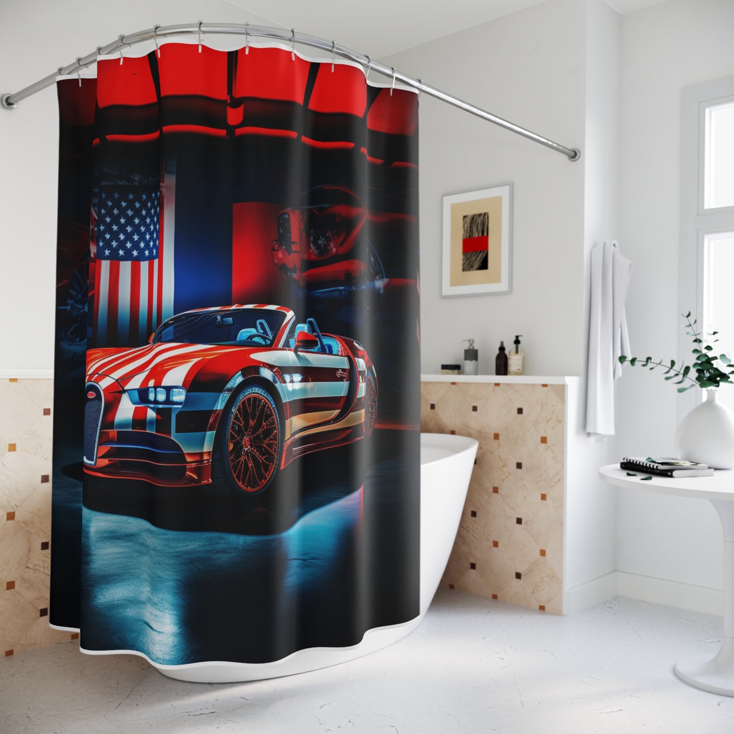 Polyester Shower Curtain Macro Bugatti American Flag 2