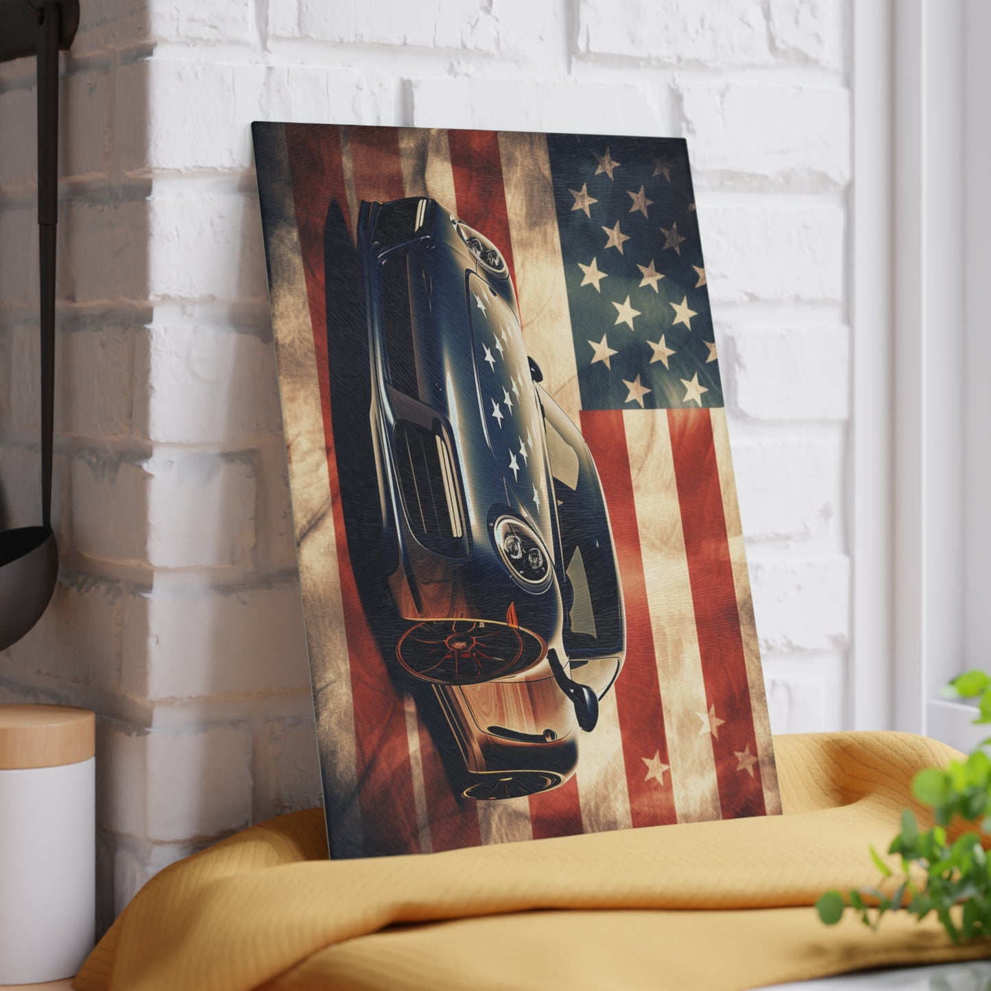 Glass Cutting Board Abstract American Flag Background Porsche 3