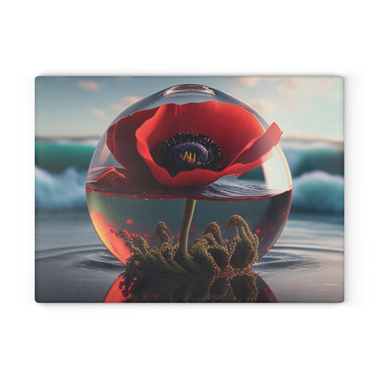 Glass Cutting Board Red Anemone in a Vase 4