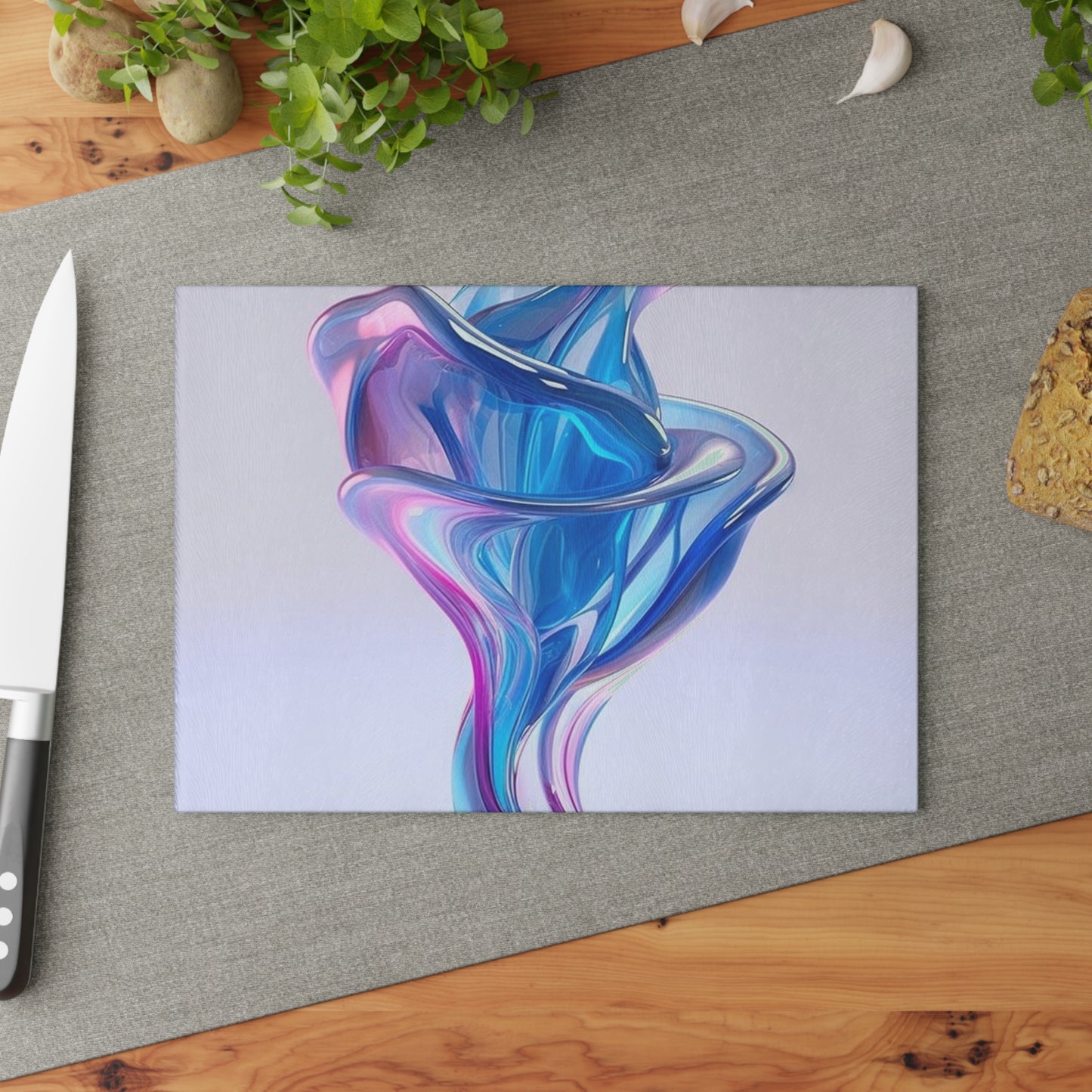 Glass Cutting Board Pink & Blue Tulip Rose 2