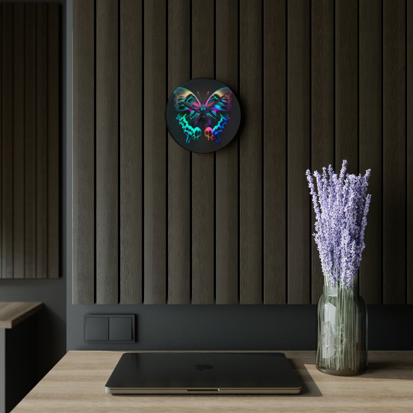Acrylic Wall Clock Neon Butterfly Fusion 2