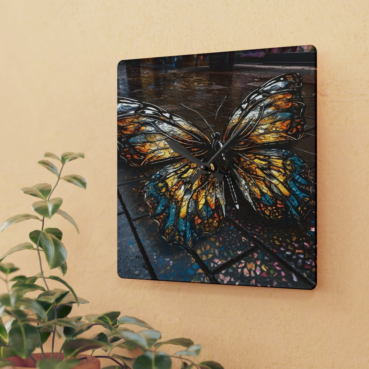 Acrylic Wall Clock Water Butterfly Street 1