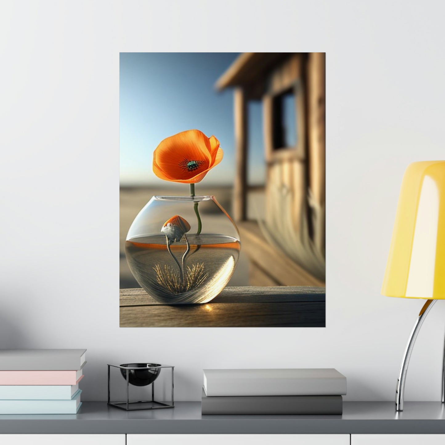 Premium Matte Vertical Posters Orange Poppy in a Vase 1