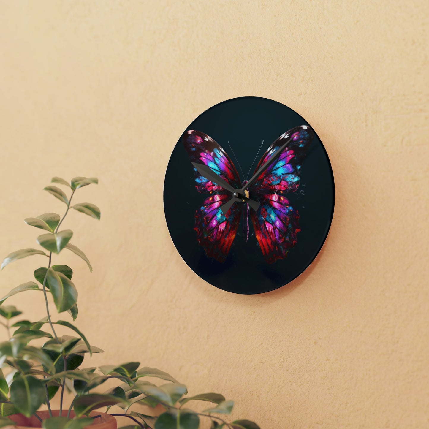 Acrylic Wall Clock Hyper Colorful Butterfly Macro 3