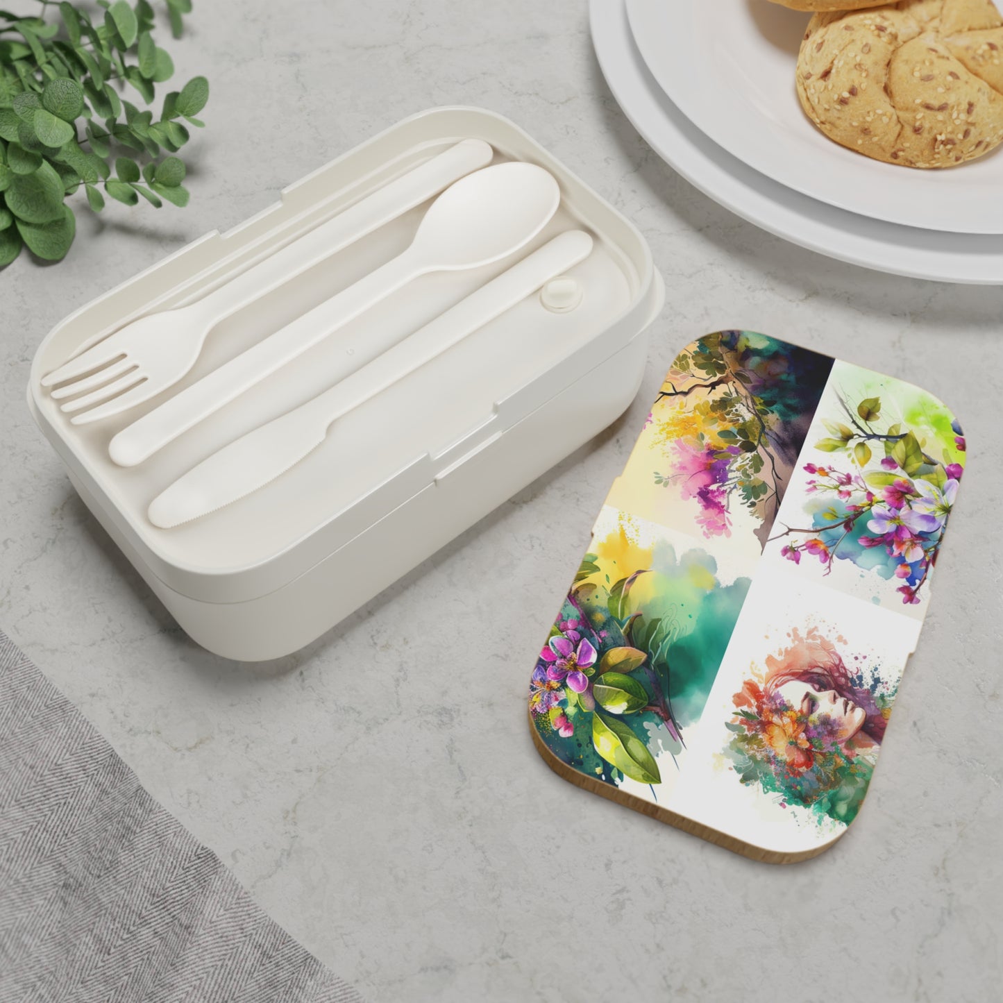 Bento Lunch Box Mother Nature Bright Spring Colors Realistic Watercolor 5