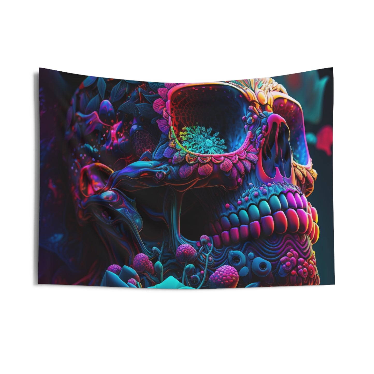 Indoor Wall Tapestries Florescent Skull Death 3