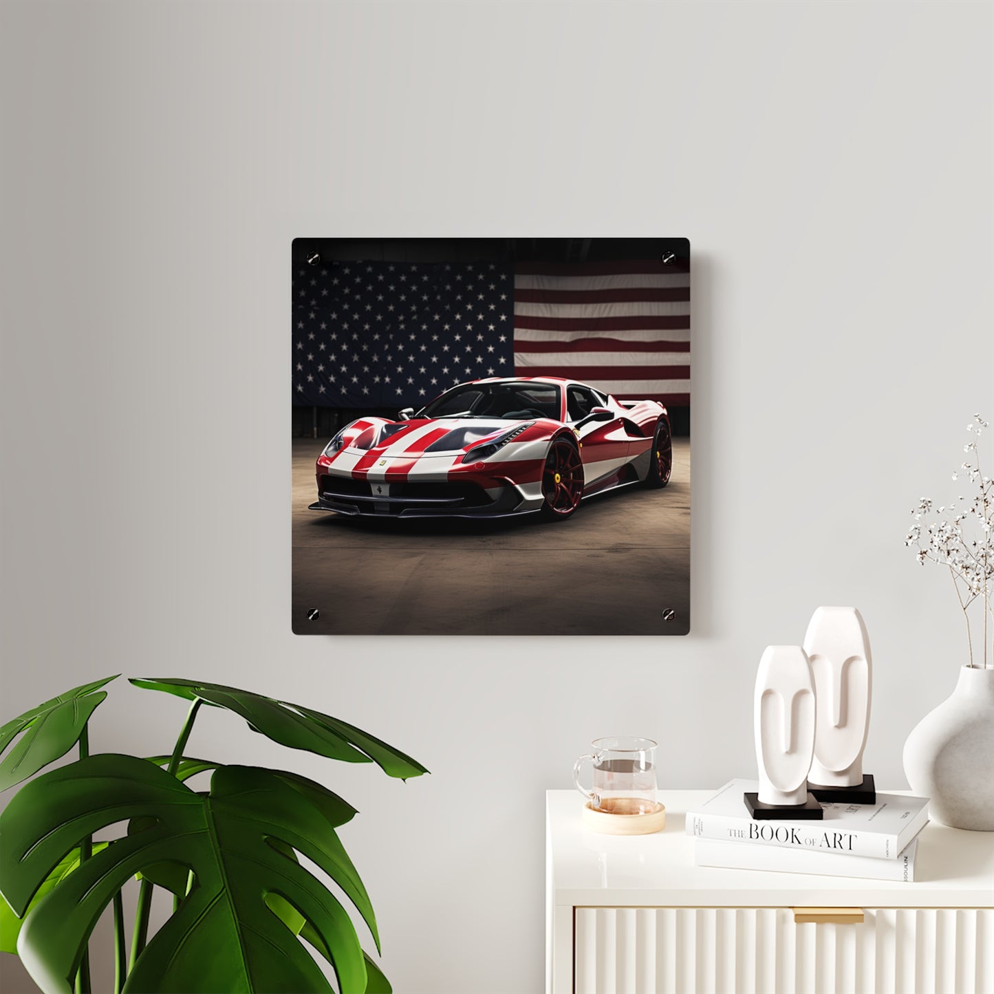 Acrylic Wall Art Panels American Flag Background Ferrari 2