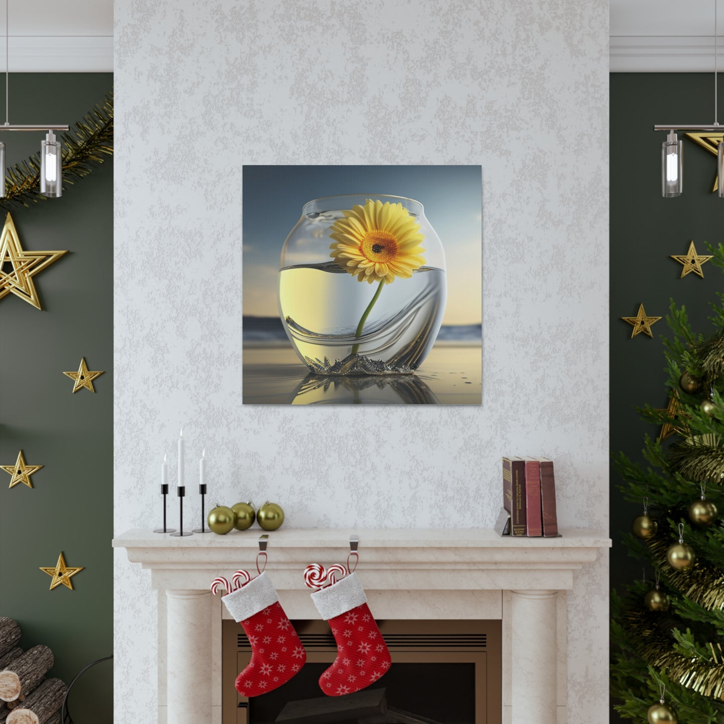 Canvas Gallery Wraps yello Gerbera glass 1