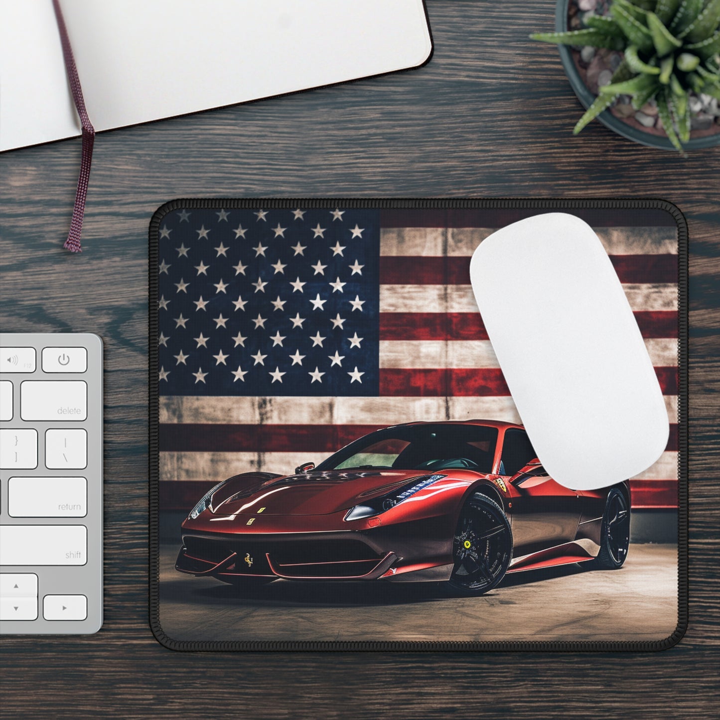 Gaming Mouse Pad  American Flag Background Ferrari 4