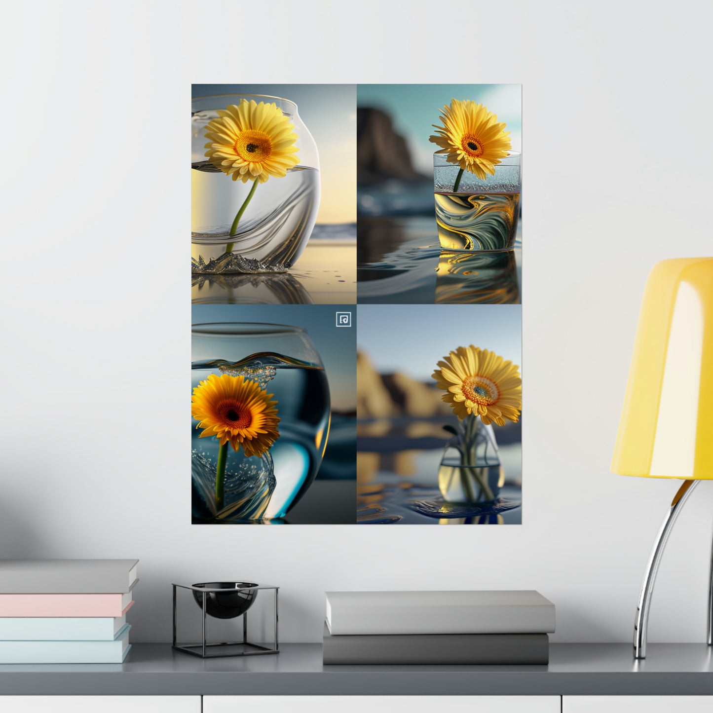 Premium Matte Vertical Posters yello Gerbera glass 5