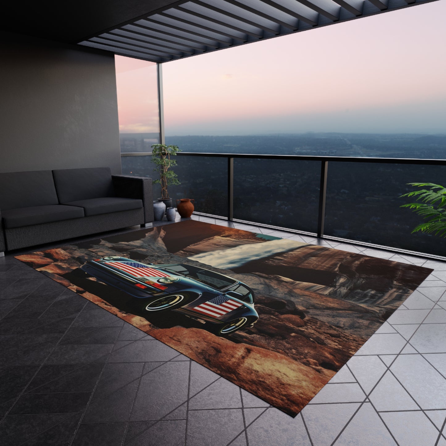 Outdoor Rug  American Flag Porsche Abstract 2