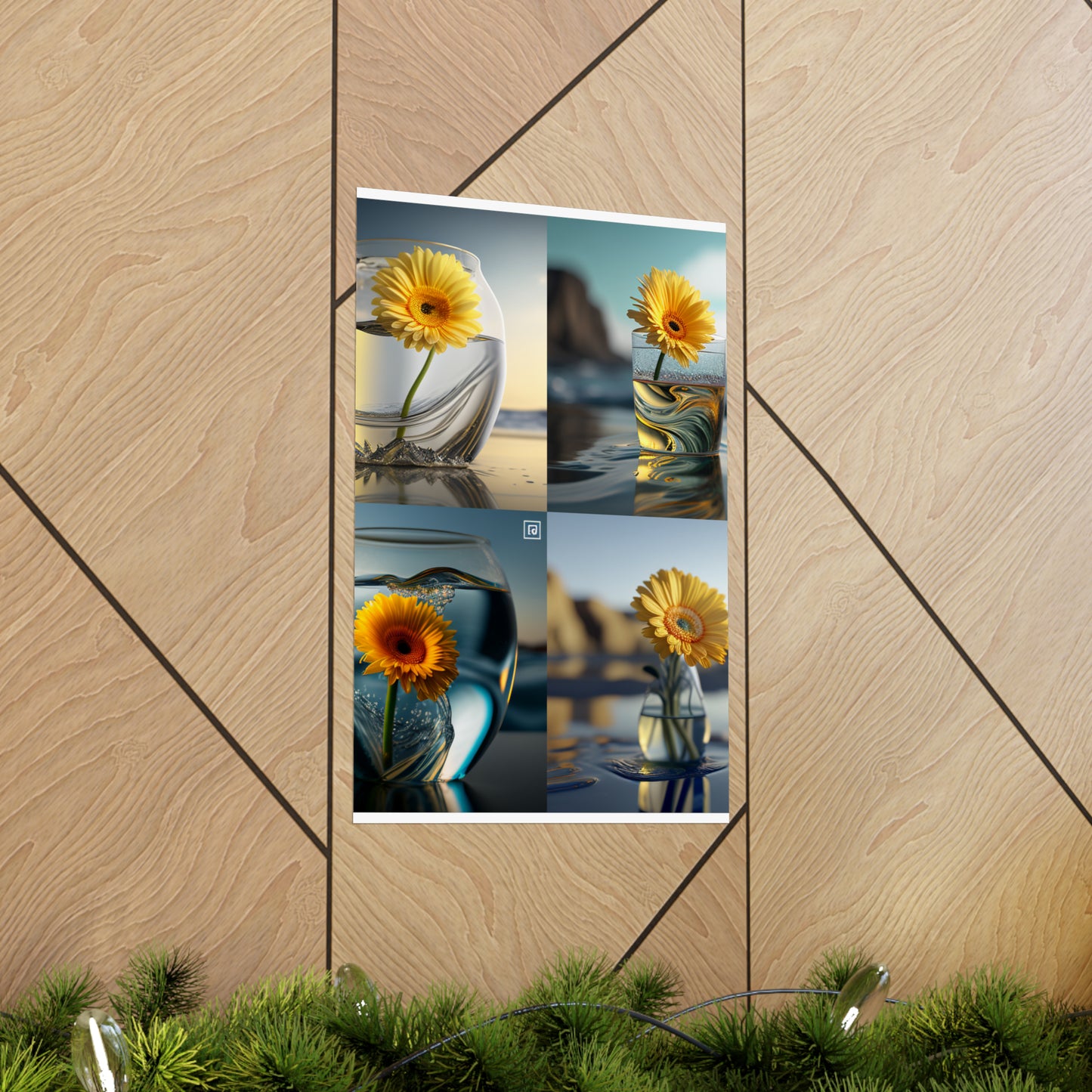 Premium Matte Vertical Posters yello Gerbera glass 5