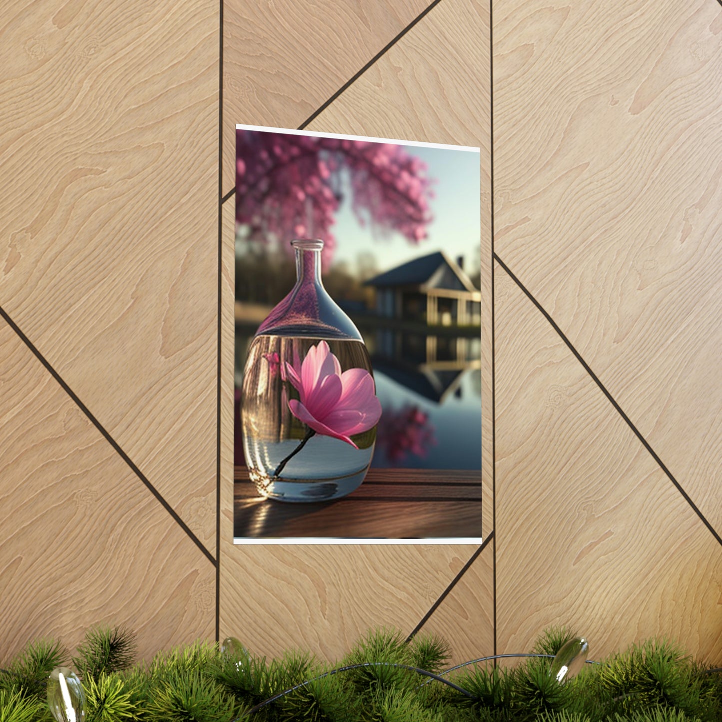 Premium Matte Vertical Posters Magnolia in a Glass vase 2