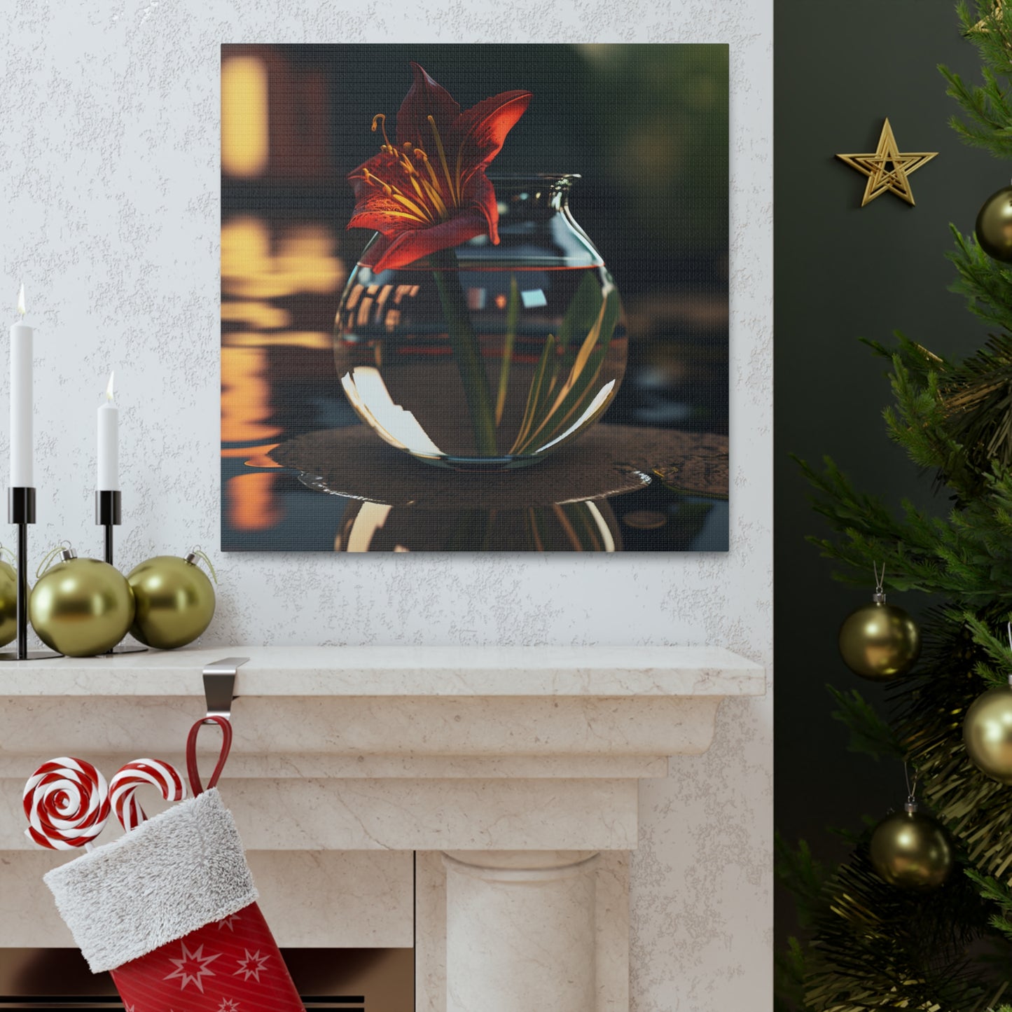Canvas Gallery Wraps Red Lily in a Glass vase 2