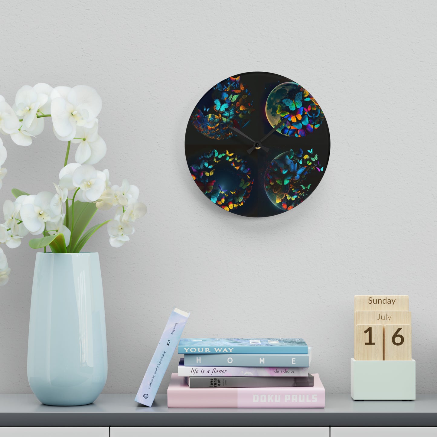 Acrylic Wall Clock Moon Butterfly 5