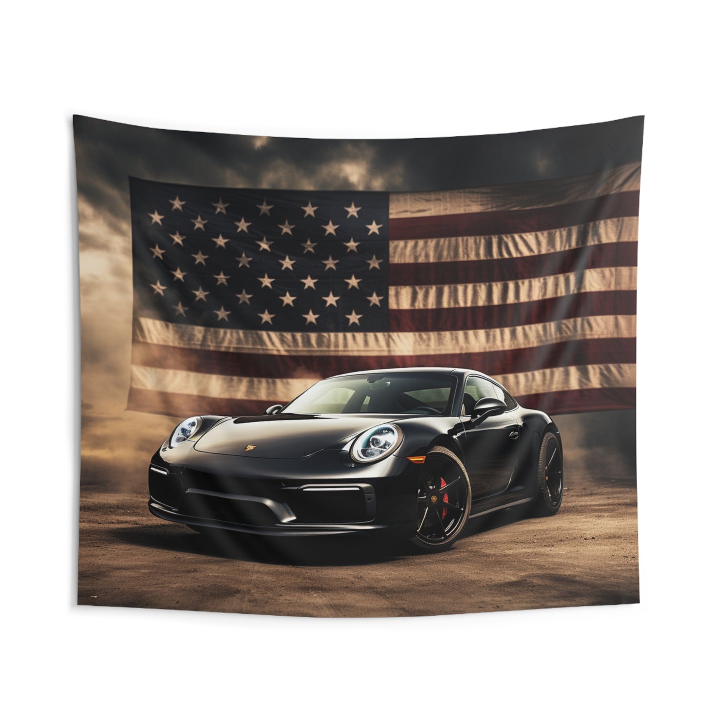 Indoor Wall Tapestries American Flag Background Porsche 4