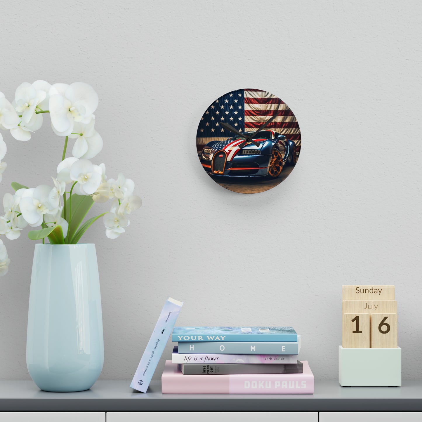 Acrylic Wall Clock Bugatti Flag American 4