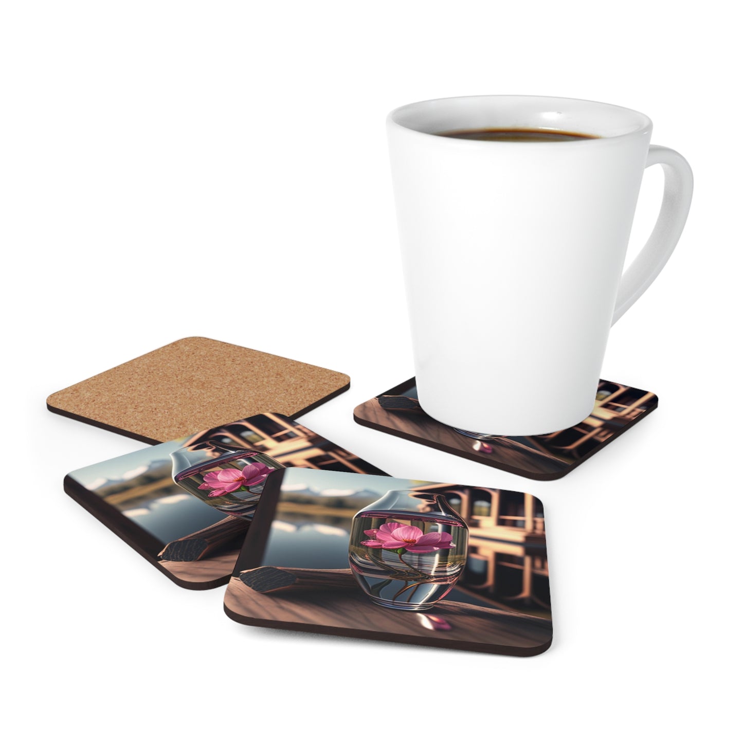 Corkwood Coaster Set Pink Magnolia 3