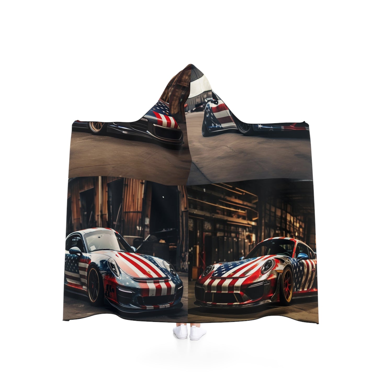 Hooded Blanket American Flag Porsche 5