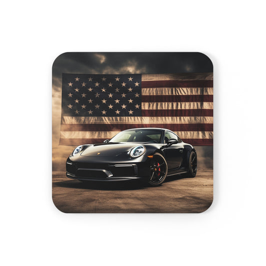 Corkwood Coaster Set American Flag Background Porsche 4