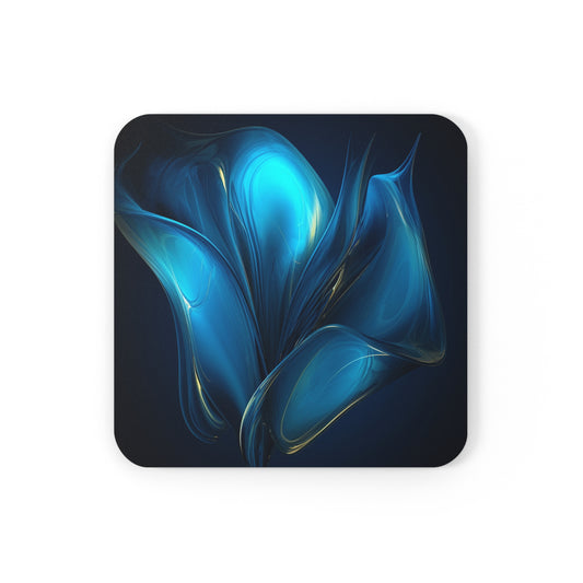 Corkwood Coaster Set Abstract Blue Tulip 2