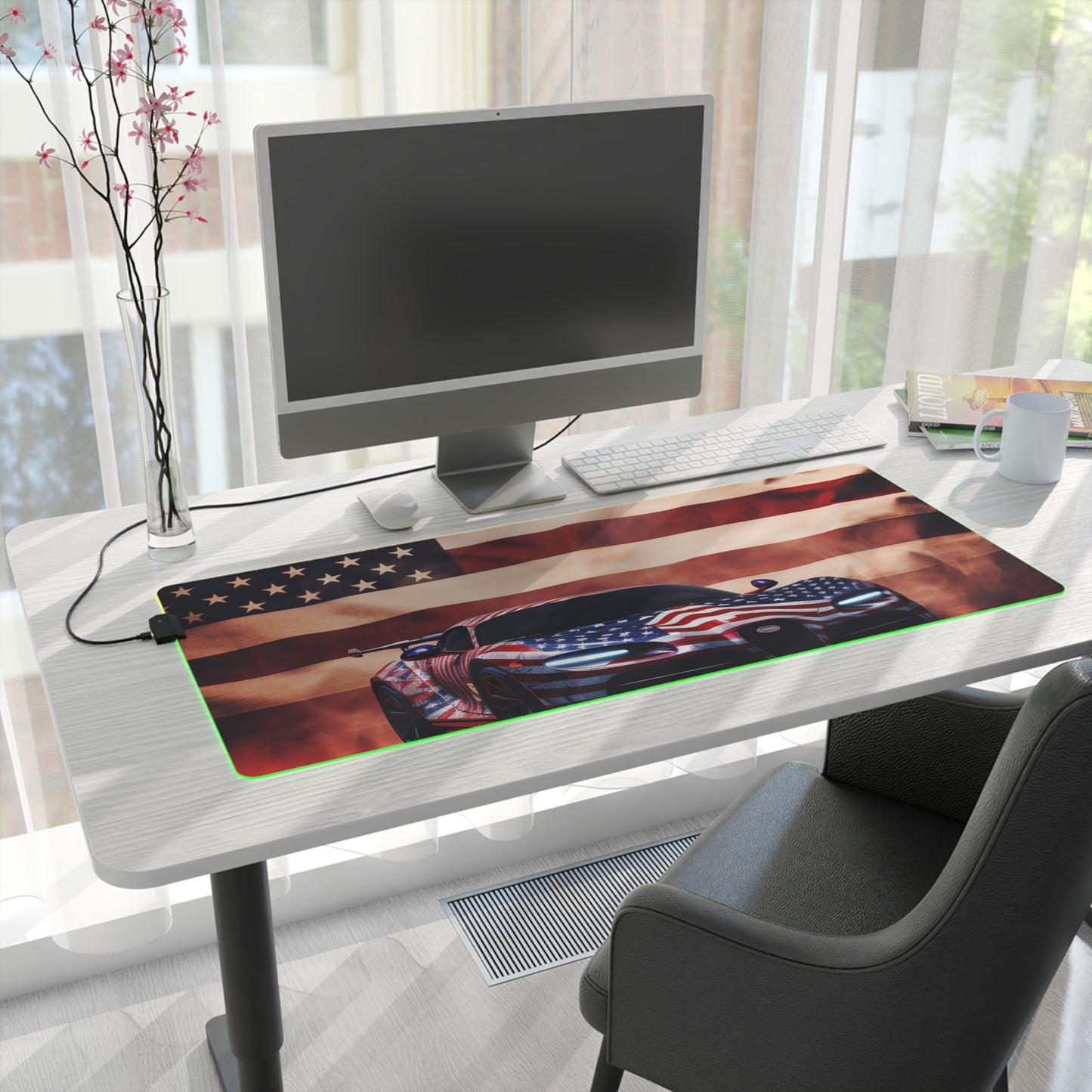 LED Gaming Mouse Pad Abstract American Flag Background Bugatti 2