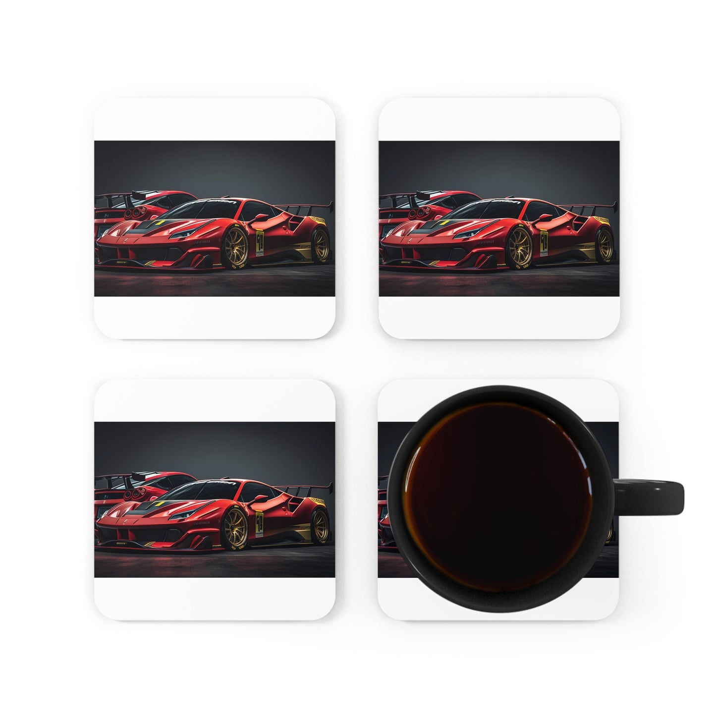 Corkwood Coaster Set Ferrari Red 3