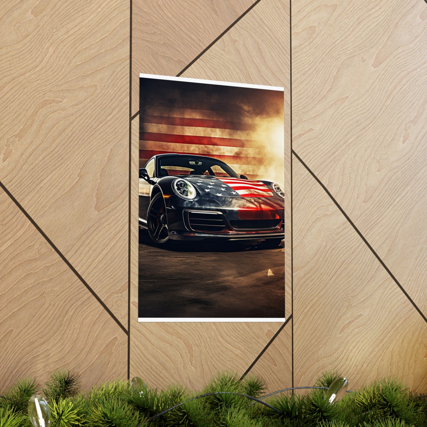 Premium Matte Vertical Posters Abstract American Flag Background Porsche 1
