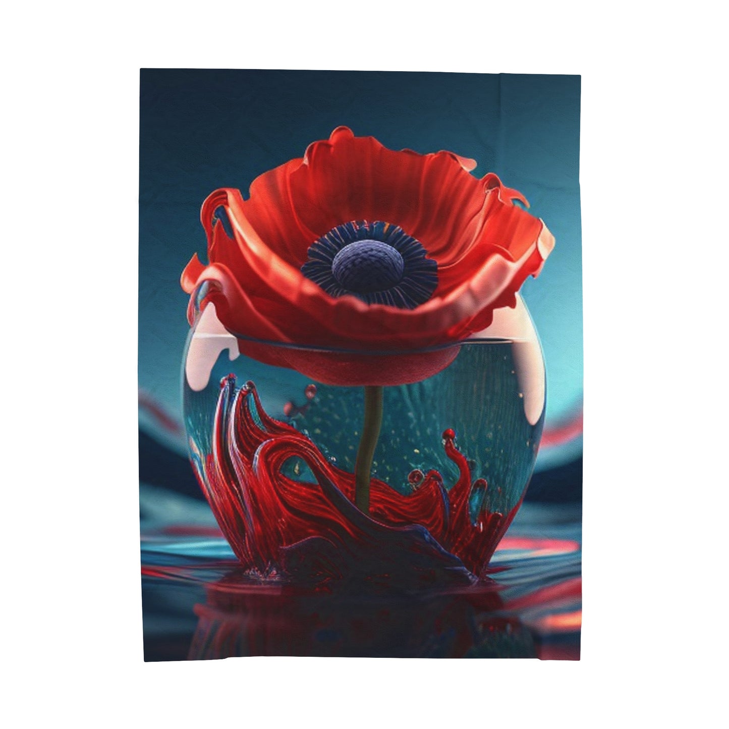 Velveteen Plush Blanket Red Anemone in a Vase 2