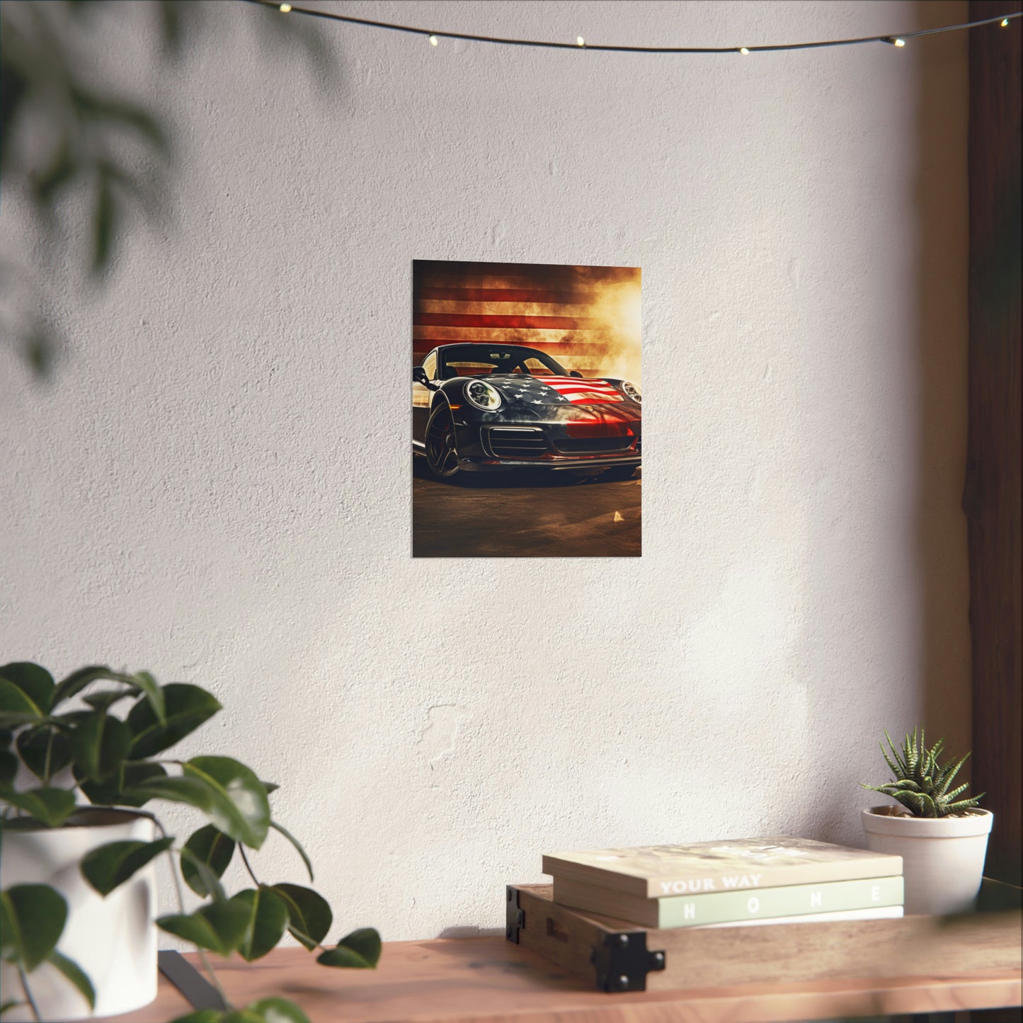 Premium Matte Vertical Posters Abstract American Flag Background Porsche 1