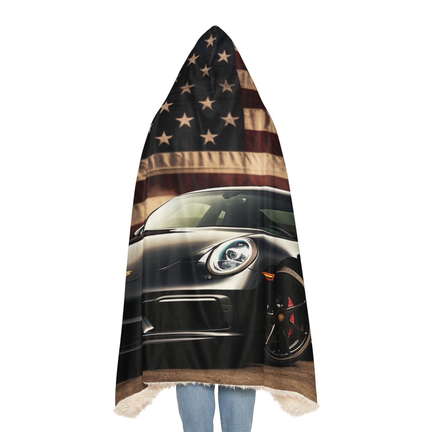 Snuggle Hooded Blanket American Flag Background Porsche 4