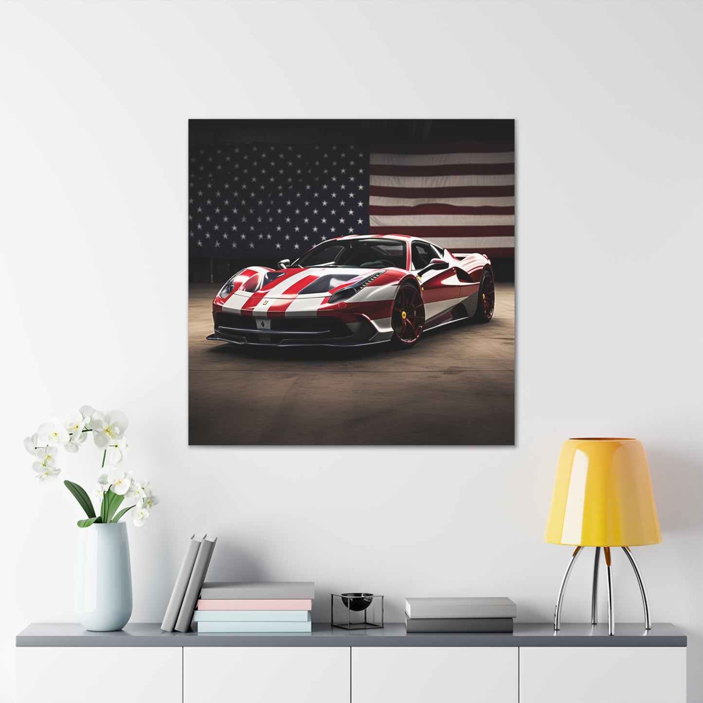 Canvas Gallery Wraps American Flag Background Ferrari 2