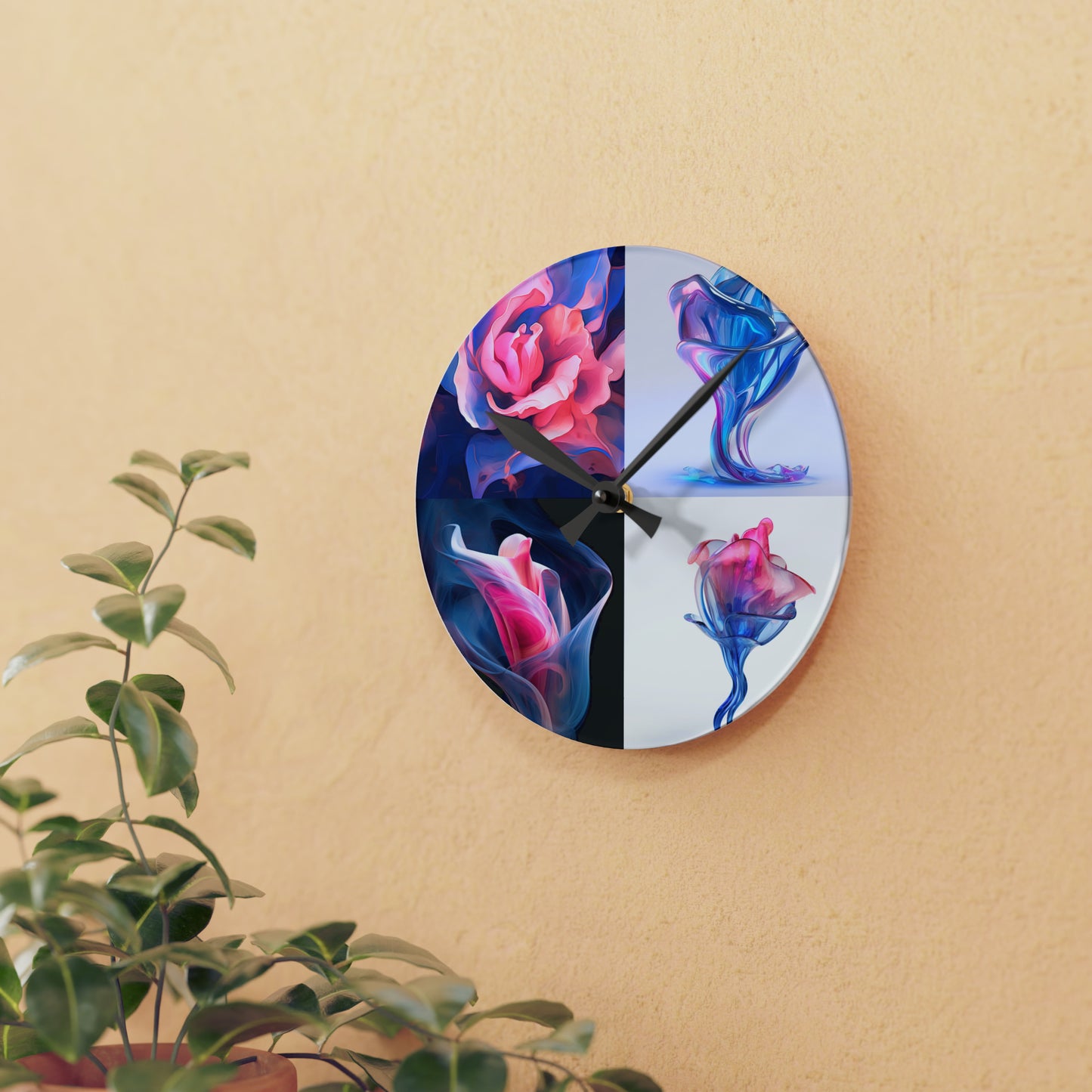 Acrylic Wall Clock Pink & Blue Tulip Rose 5