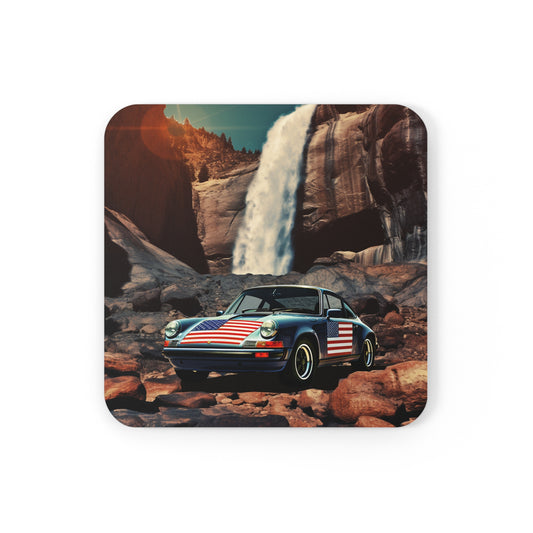 Corkwood Coaster Set American Flag Porsche Abstract 2