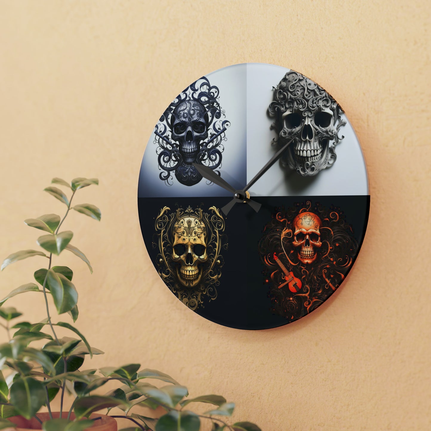 Acrylic Wall Clock Skull Treble Clef 5