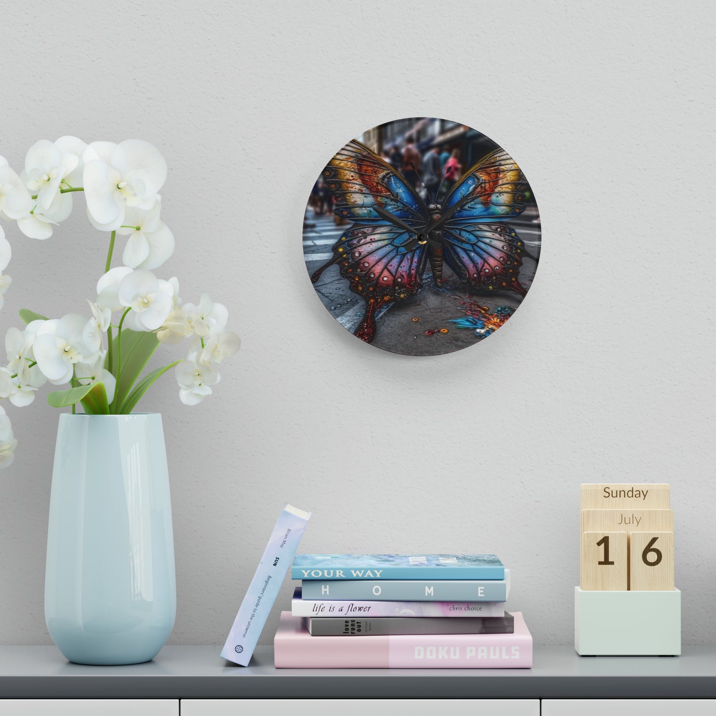Acrylic Wall Clock Liquid Street Butterfly 4