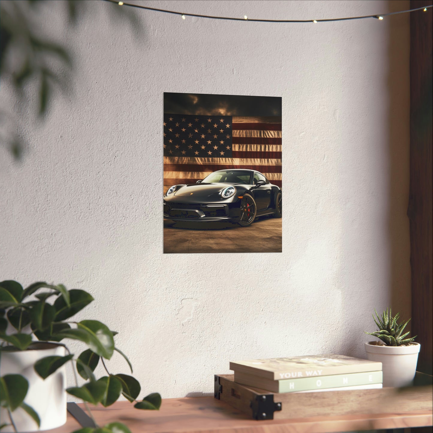 Premium Matte Vertical Posters American Flag Background Porsche 4