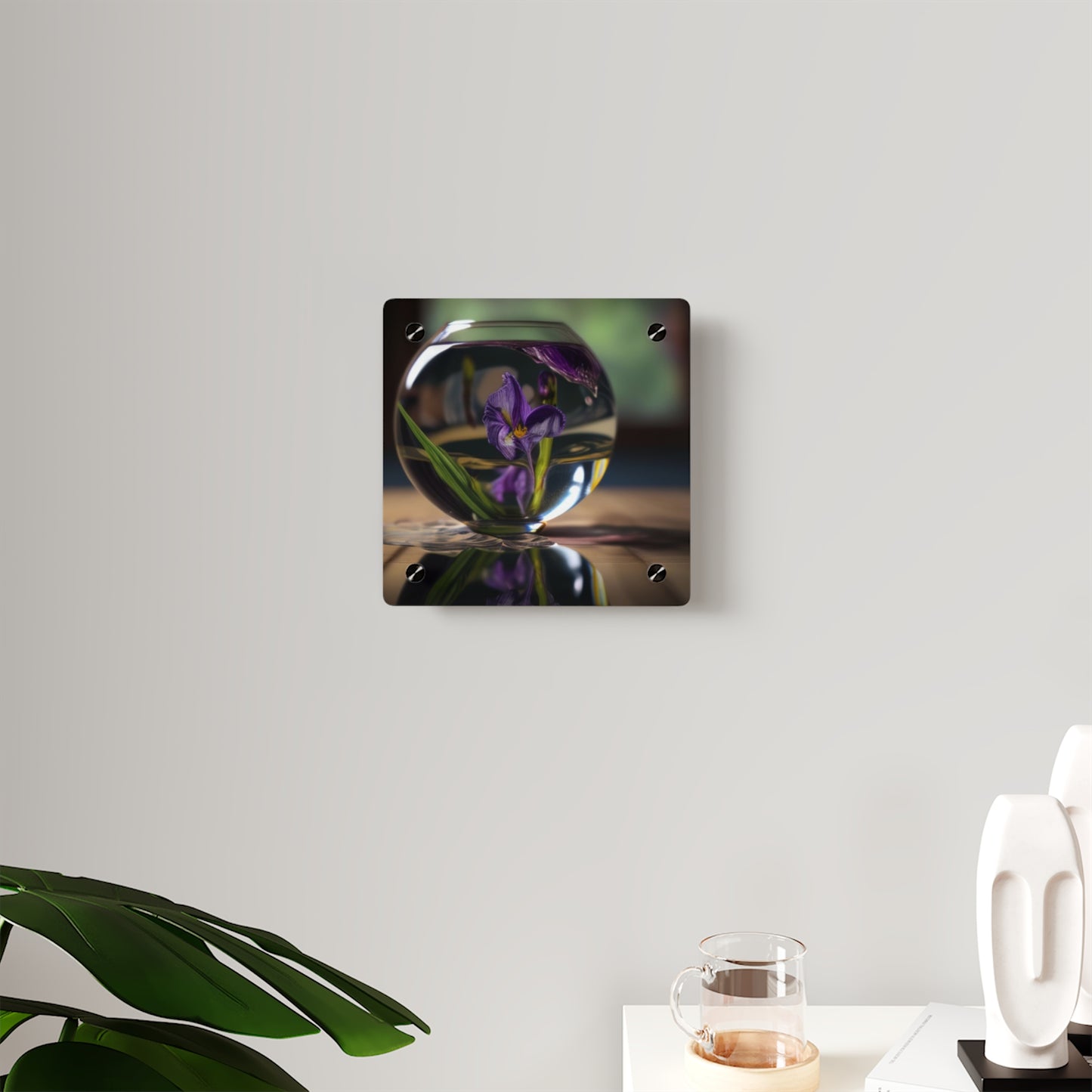 Acrylic Wall Art Panels Purple Iris in a vase 1