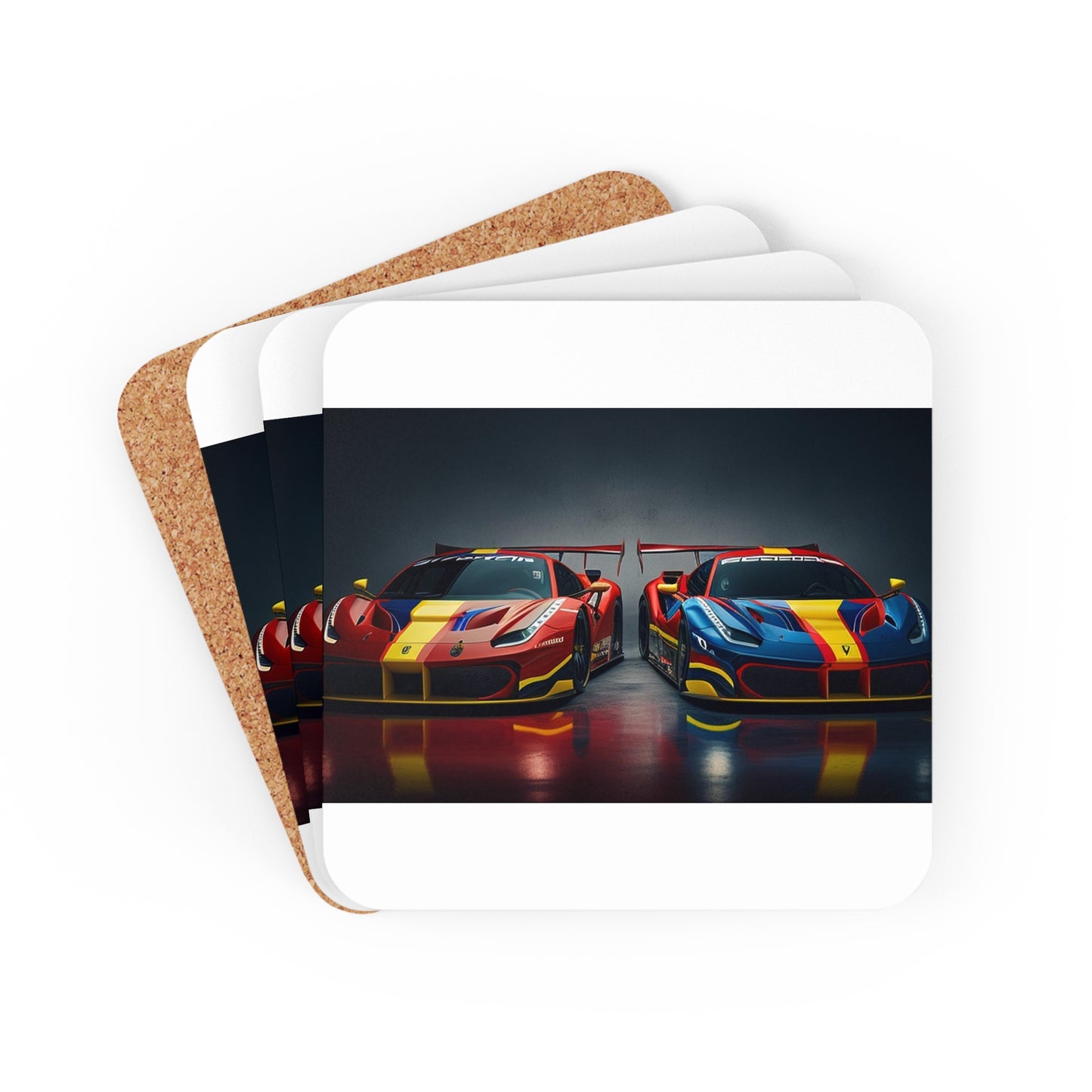 Corkwood Coaster Set Ferrari Red Blue 4