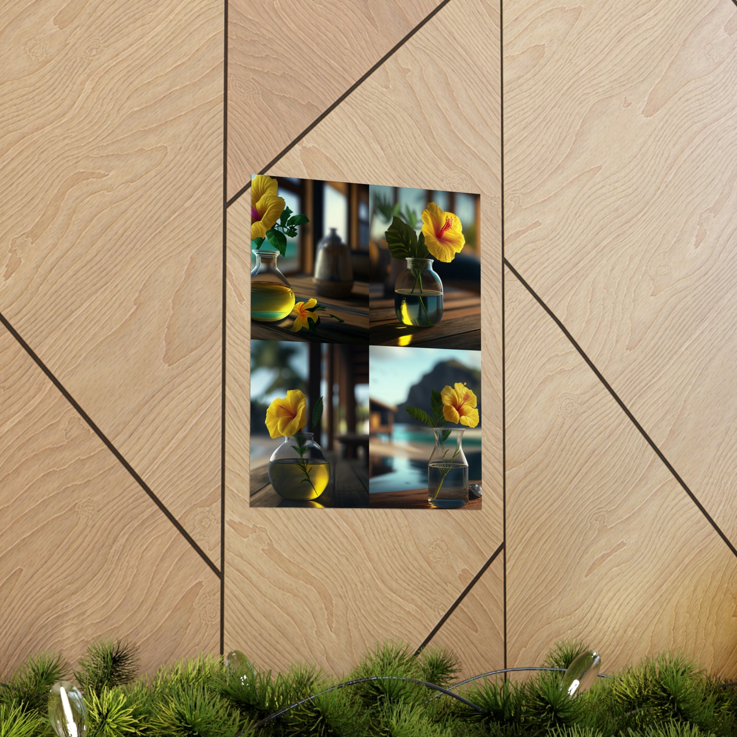 Premium Matte Vertical Posters Yellow Hibiscus Wood 5