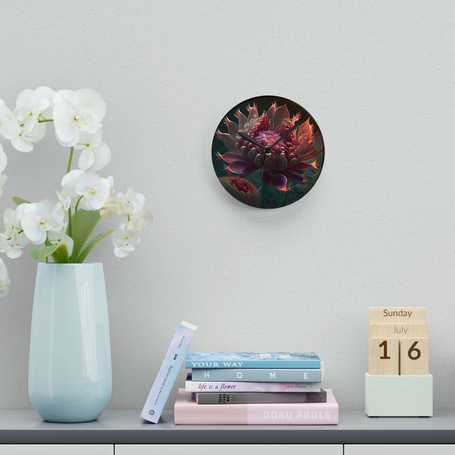 Acrylic Wall Clock Flower Arangment 1