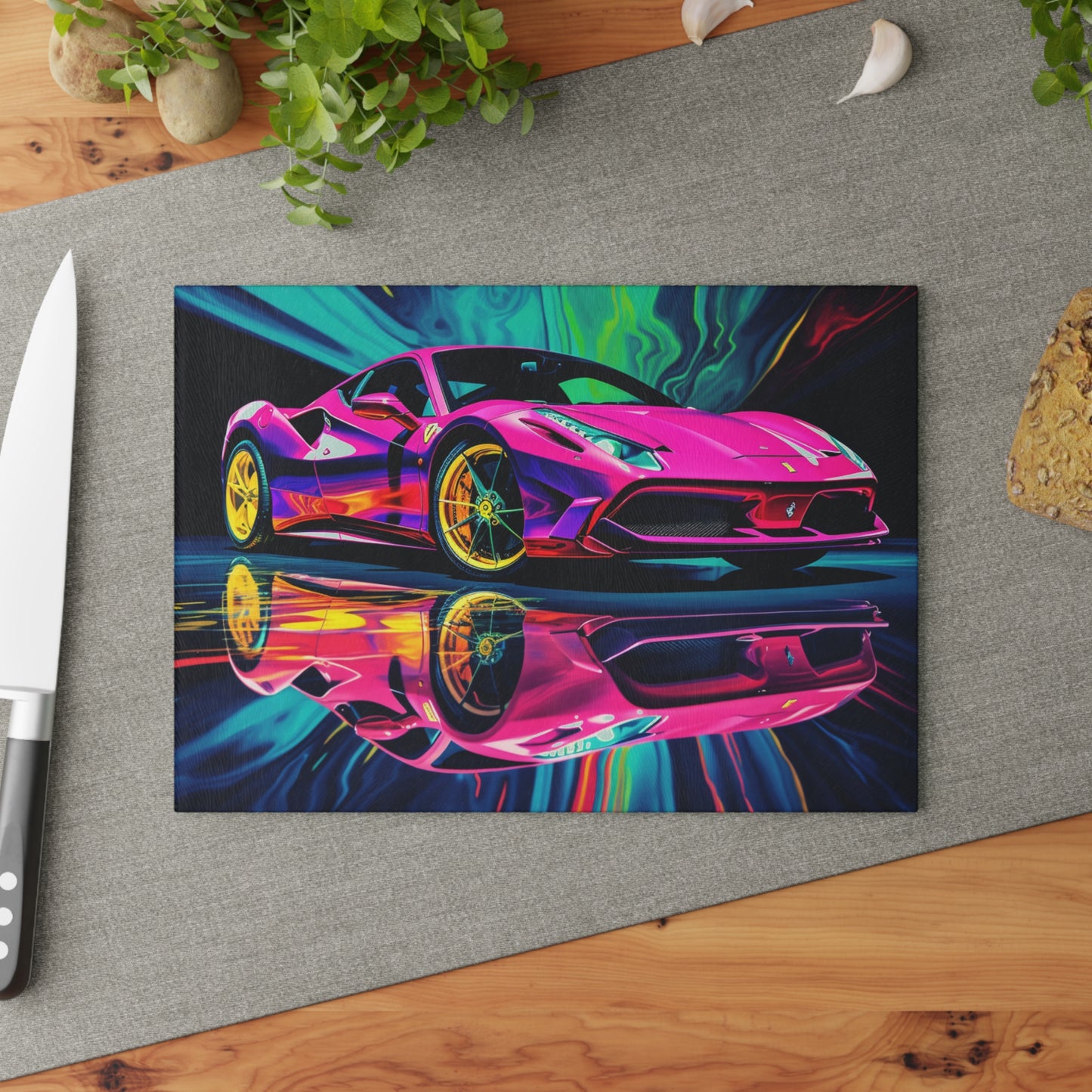 Glass Cutting Board Pink Ferrari Macro 4