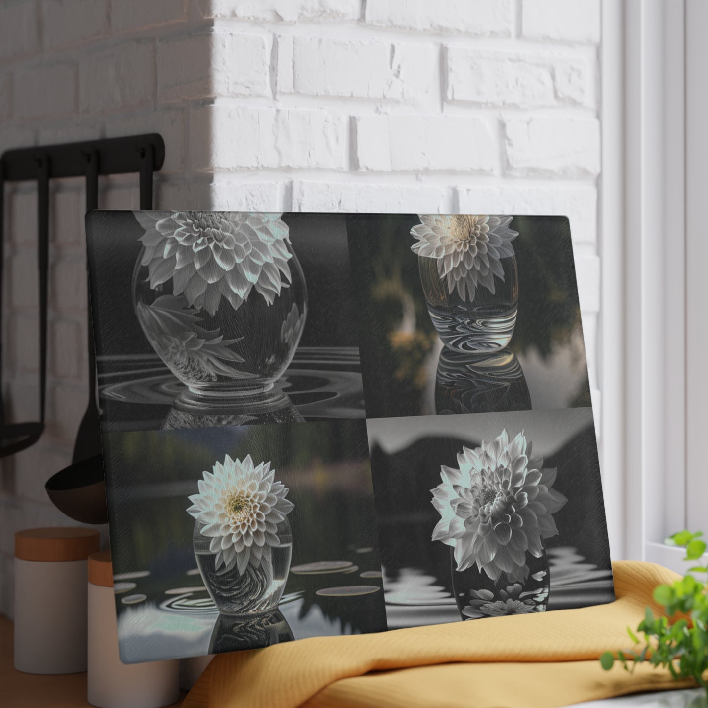 Glass Cutting Board White Dahlia 5