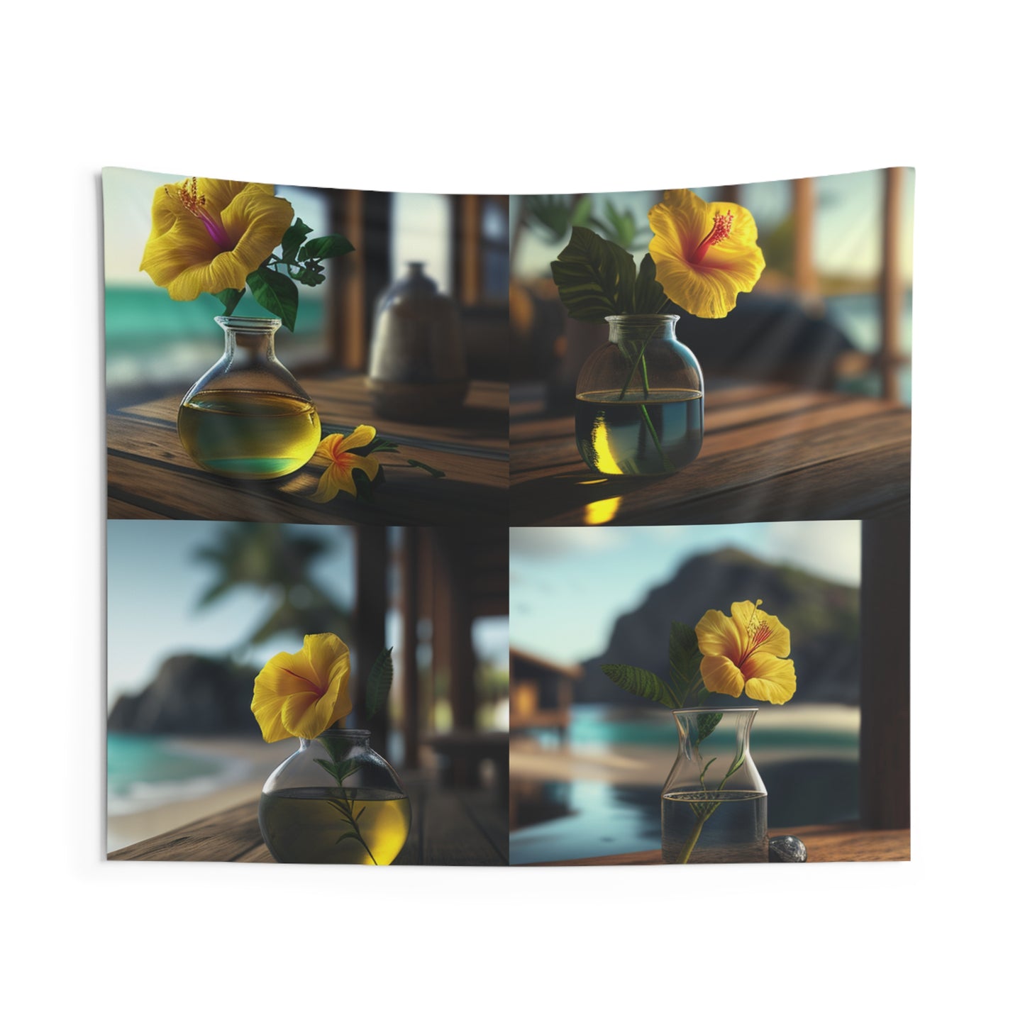 Indoor Wall Tapestries Yellow Hibiscus Wood 5